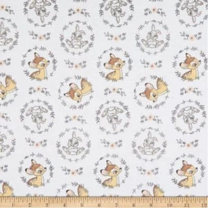 Bambi and Thumper Wreaths White FLANNEL Cotton Fabric 1/2 YARD - Picture 1 of 3
