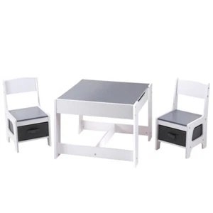 Keezi Kids Table and Chairs Set Play Activity Toys Storage Chalkboard Desk Grey - Picture 1 of 7