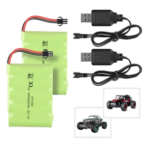 2 STÜCKE 6 V 1800 mAh Ni-CD-Akku mit SM-2P 2-Pin-Stecker USB-Ladekabel für 1:14 - Bild 1 von 7