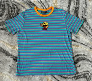 Pac Man T-Shirt Wink Rundhals Retro Vintage gestreift Unisex Größe Large - Bild 1 von 9