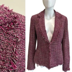 Classiques Entier Vintage 100 % Seide Tweed Boucle Fransen Blazer Damengröße 8 Y2K - Bild 1 von 15