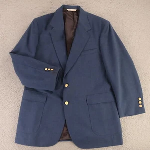 VTG Hopsack Jacket L LT Blue Polyester Wool Blazer Sport Coat Metal Buttons 44L - Picture 1 of 20