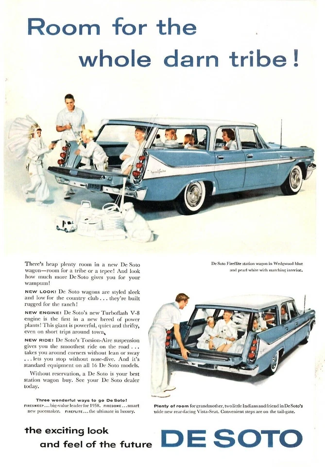 Anuncio impreso 1958 De Soto Fireflite Station Wagon Wedgwood habitación azul para toda la tribu Foto 1 de 1