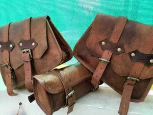 Motorrad Oldtimer Ziegenleder DREI Satteltasche Schwinge Vordergabel Werkzeug... - Bild 1 von 7
