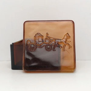 Vtg Dobbs Hats Amber Glass Advertising Box Promo Square Cufflink Holder - Picture 1 of 12
