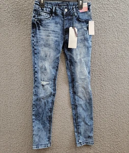 Imperial Star Destructed Pull On Jegging Girls 14 Blue Faded Belt Loops 5 Pocket - Picture 1 of 15