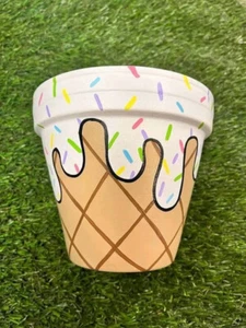 Hand-Painted Ice Cream Cone Terracotta Planter - Whimsical & Colorful - Picture 1 of 1