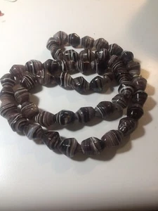 Vintage African Trade Beads, 1950s Venetian Glass Mocha Brown White Lamp Work 47 - Picture 1 of 4