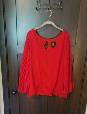 Blusa Top Adrienne Landau Mujer Plus Roja Manga Dolman Gasa Usada en Excelente Condición Talla 1X Foto 1 de 4