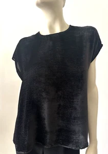 $ 258 Eileen Fisher Damen M schwarz strukturiert Illusion-Streifen Samt Top Neu mit Etikett - Bild 1 von 6