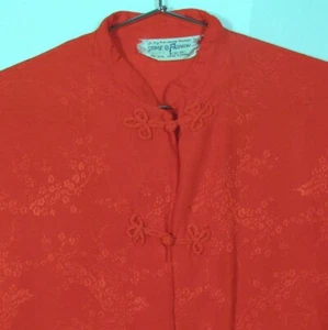Japanese Blouse Top Shirt Traditional Mandarin Collar Covered Buttons Red Size S - Picture 1 of 4