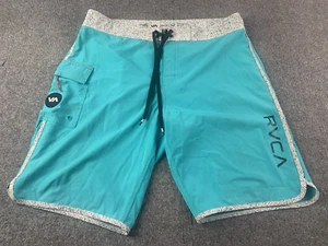 RVA Performance Stretch Mens 10" Boardshorts Size 34 Aqua/Gray - Picture 1 of 10