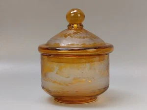 Amber Bohemian Egermann Cut to clear Jar with lid Stag pattern - Picture 1 of 18