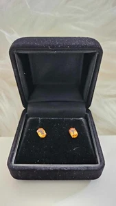 Citrine Stud Earrings Genuine 18K Yellow Gold November Birthstone silicone lock - Picture 1 of 5