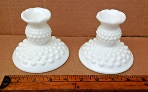 Vtg. Fenton Milk Glass Hobnail Candle Holders 4-1/4" x 3-1/2" Classic Elegance - Picture 1 of 7