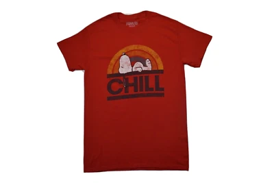 Peanuts Mens Snoopy Chill Sunrise Distressed Graphic Red Shirt New L - Image 1 of 4