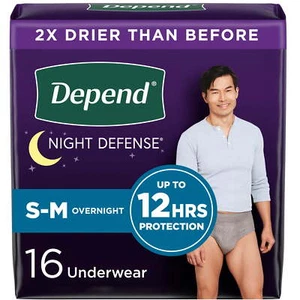 Depend Night Defense Incontinence Underwear for Men, Adult Diapers, S/M,16 Count - Picture 1 of 21