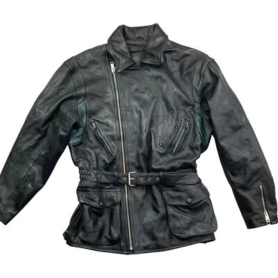 CHAQUETA DE MOTOCICLISTA DE CUERO CROMWELL DE COLECCIÓN ABRIGO CON CINTURÓN ANTES DE LOS AÑOS 60 PRUEBA 38 S Foto 1 de 4