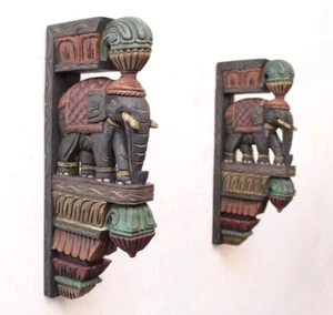 Elephant Wall Bracket Corbel Pair Vintage Home Decor Entrance Door Wall Hanging - Picture 1 of 6