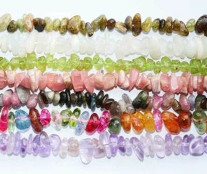 16" Beads Nugget 3x6-4x10mm Natural Rock Crystal Tourmaline Aquamarine Rhodocros - Picture 1 of 35