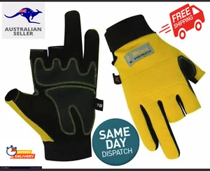 Three half Finger Framer Mechanic Builder Safety Work Carpenter Gloves - Picture 1 of 4