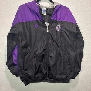 Vtg Sacramento Kings Windbreaker Jacket Youth L (14-16) Black Purple Adidas NBA - Picture 1 of 9