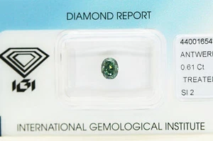Oval Shape Diamond Fancy Green Blue Color Enhanced 0.61 Carat SI2 IGI Certified - Picture 1 of 5