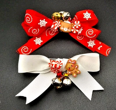 Par de pasadores de arco de vacaciones/navidad con dijes y campanas 2,5"+ *REGALO GRATIS* Foto 1 de 4