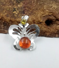 925 sterling Silver Baltic Ambar  Yellow Topaz Gemstone Jewelry ButterflyPendant