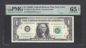 United States-Federal Reserve 1 Dollar 1963B Fr#1902-B(BG Block) UNC Grade 65 - Picture 1 of 2