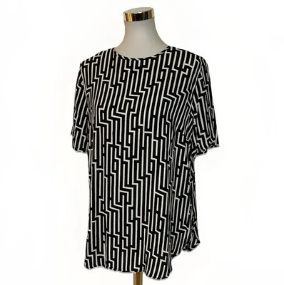 Top Baker H&M X GP&J para mujer talla 12 negro blanco geométrico manga corta Foto 1 de 4