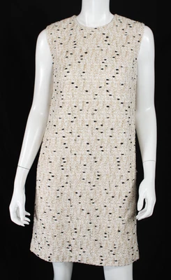 GIAMBATTISTA VALLI White, Gold & Black Cotton Glitter Tweed Shift Dress 46 - Image 1 of 4