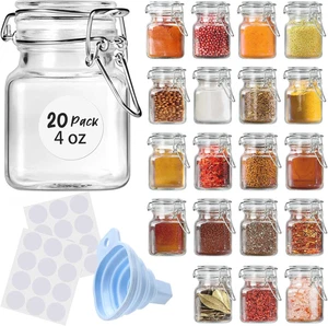 Spice Jars 20 Pack Small 4 Oz Glass Jars with Airtight Hinged Lids, Spice Herb J - Picture 1 of 12