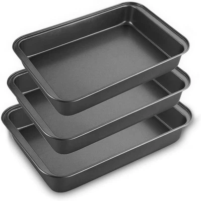 STARVAST Non Stick Oven Baking Trays, 3 Pieces Carbon Steel 30 x 20 x 5 cm  - Image 1 of 4