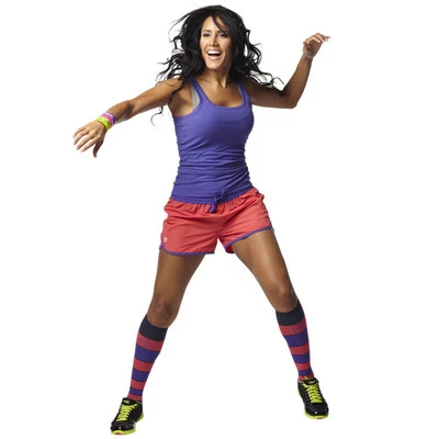 ZUMBA ¡JUEGO DE 3 piezas! PANTALONES CORTOS (Gimnasio y Correr) + TOP, CAMISETA, TANQUE + CALCETINES DE RODILLA BAILE Fitness-RARO M Foto 1 de 4