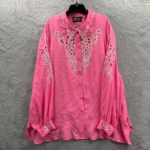 Bob Mackie Wearable Art Blouse Womens 3X Top Silk Pink White* - Picture 1 of 14