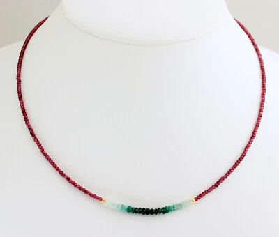 Rhodolith Granat mit Smaragd Kette Edelsteinkette feingeschliffen Damen Collier - Bild 1 von 2