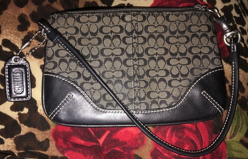 Portafoglio da polso Estate Coach nero grigio firmato tela pelle portamonete