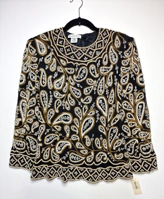 Chaqueta de Colección Marshall Field para Mujer M Pequeña Forrada Negra Adornada de Cachemira Foto 1 de 4