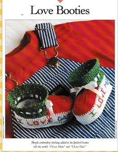 "I Love Mom / I Love Dad" Baby Booties - Size 10 cotton - Crochet Pattern ONLY - Picture 1 of 2