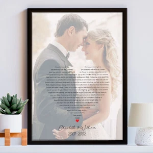 Personalised Heart Song Lyrics, Poem, Vows First Dance Anniversary Wedding Gift - Picture 1 of 7
