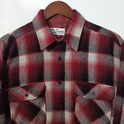 Мужская шерстяная акриловая красная клетчатая фланелевая рубашка Sears Roebuck на пуговицах теплая - Изображение 1 из 4