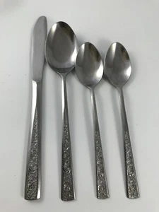 Vtg ORLEANS SILVER "ORL39" Stainless FLATWARE SPOONS KNIFE - FLORAL Handle KOREA - Picture 1 of 2