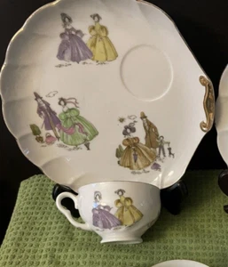Lefton Damen in viktorianischen Kleidern Familie Mädchen Tee Party Preis pro Teller & Tasse - Bild 1 von 13