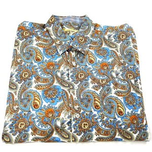 Camicia uomo Alan Flusser paisley con bottoni manica lunga 2XL cotone blu arancione - Foto 1 di 13