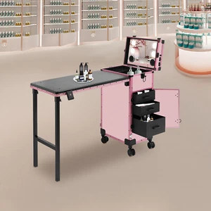 Reise Schminkkoffer mit 3 Schubladen Faltbar Schminkkoffer mit Spiegel + Rollen Schminkkoffer - Bild 1 von 22