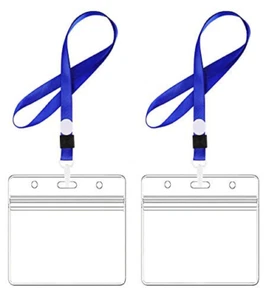2x Tarjeta de Identificación Pase Insignia Soporte Nombre Y Correa Cuello Cordón NHS Oficina Trabajo AZUL - Imagen 1 de 1