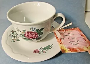 TAZZA DA TÈ e PIATTINO vintage in ceramica con disegno rosa set da 4 - Foto 1 di 6