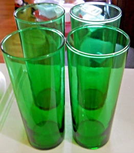 VTG Set 4  ANCHOR HOCKING Forest Green 6 1/2" TALL FLAT TUMBLERS GLASSES - Picture 1 of 9