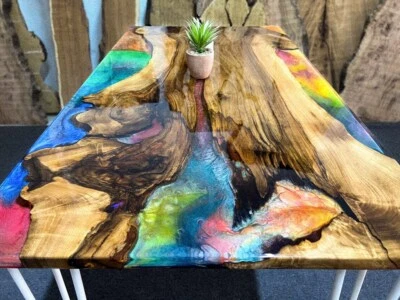 Multicolor Epoxy Resin Walnut River Table, Dining Table, Kitchen Table Counter - Image 1 of 4